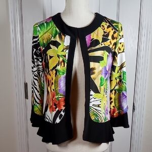 Joseph Ribkoff Multi Color Tropical Floral/Animal Print Open Jacket Size 6